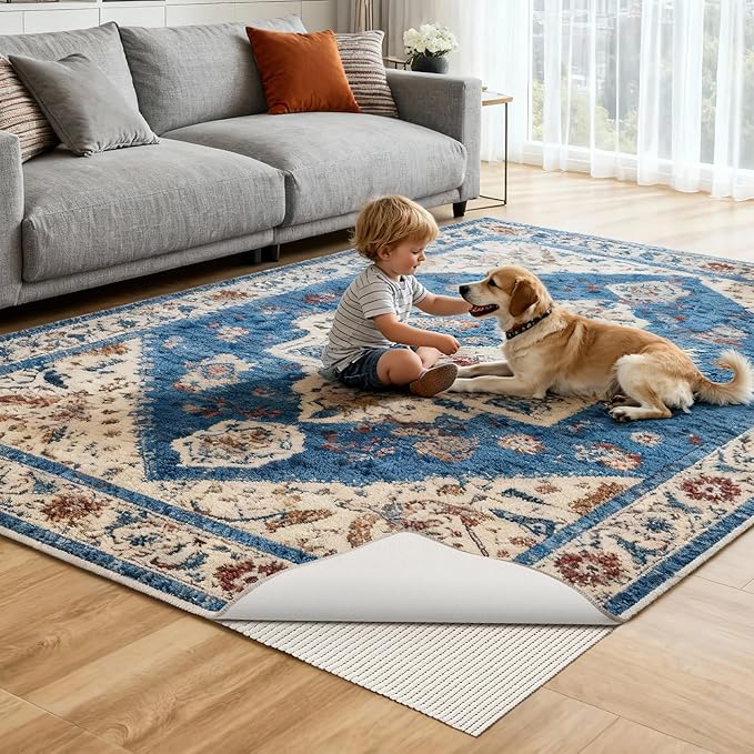 Songrey Non-Slip Rug Pad 8x10 FT, Extra Thick Carpet Pads for Hard Surfaces, Prevents Sliding and Secures Rugs, Provides Floor Protection with Comfort Cushioning