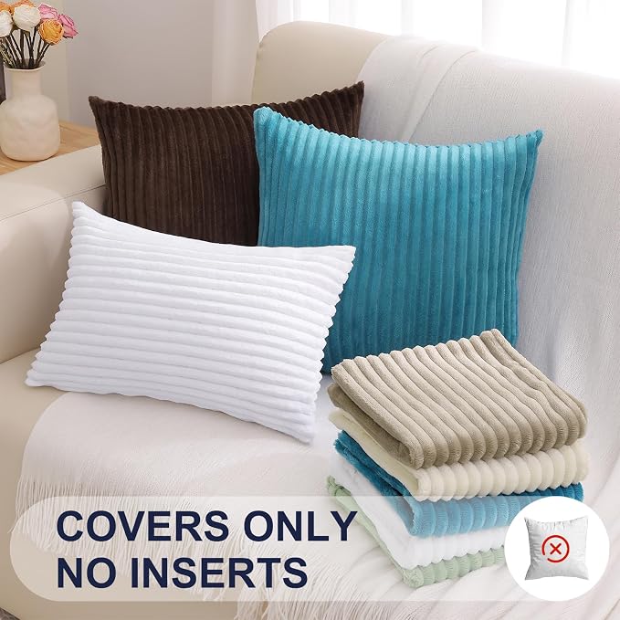 Simmore Decorative Fall Throw Pillow Covers 24x24 Set of 2, Soft Natural Plush Flannel Double-Sided Fluffy Couch Euro Sham Pillow Covers for Sofa Living Room, White