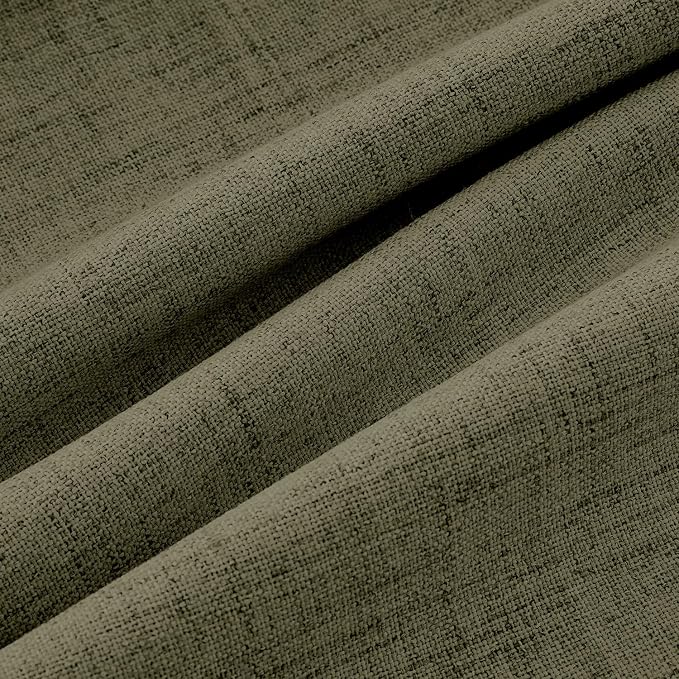 MIULEE 100% Blackout Linen Curtains for Bedroom, Light Olive Green Solid Luxury Decor Thermal Insulation Room Darkening Drapes for Living Room Back Tab Rod Pocket 42 x 84 Inches, 2 Panels