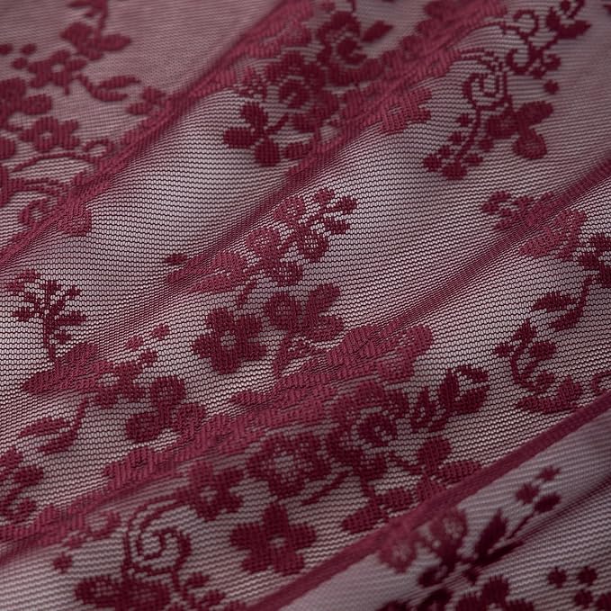 YJ YANJUN Vintage Lace Curtains 96 Inches Long-Victorian Floral Burgundy Xmas Curtain Panels for Living Room 2 Panels Privacy 8ft Holiday Christmas Seasonal Themed Winter Decor 52" W x 96" L Maroon