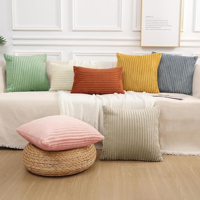 Simmore Decorative Fall Throw Pillow Covers 16x16 Set of 2, Soft Plush Flannel Double-Sided Fluffy Rectangle Pillow Covers for Couch Sofa Living Room, Pink