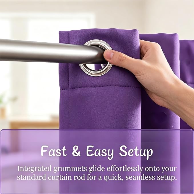 Kids Blackout Curtains for Bedroom/Living Room/Classroom, Sheer Overlay 2 Free Tiebacks, Double Layer Curtains with Star Cutout for Kids Room(Each Piece W 70 x L 63 Inches 2 Pcs Purple)