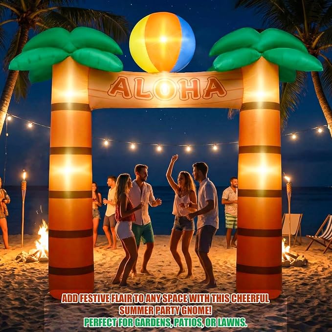 Jenaai 9.5 ft Giant Inflatable Palm Tree, LED Blow up Arch for Party, Luau Hawaiian Tropical Beach Party Decorations for Summer Pool Yard Garden Favors Supplies