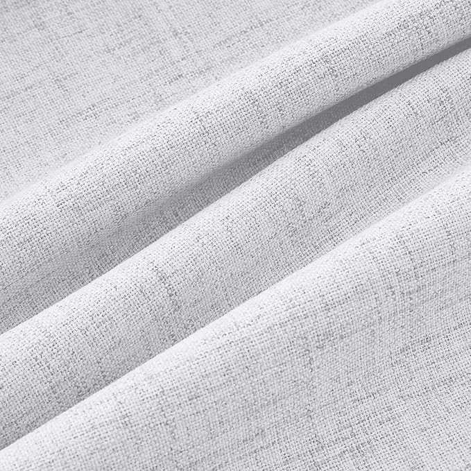MIULEE 100% Blackout Linen Curtains for Bedroom, Grayish White Solid Luxury Decor Thermal Insulation Room Darkening Drapes for Living Room Back Tab Rod Pocket 42 x 63 Inches, 2 Panels