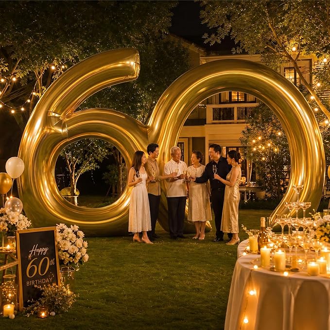 Seenelling 17 ft Golden 60th Anniversary Giant Inflatable Archway Decoration Built-in LED Lights for Birthday Wedding Anniversary Corporate Celebration Party Entrance Outdoor Supplies