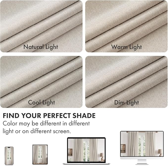MIULEE 100% Blackout Linen Curtains for Bedroom 90 inches Long, Thermal Insulated Room Darkening Black Out Drapes for Living Room, Back Tab Rod Pocket, 2 Panels Set, 40 Wide x 90 Length, Beige