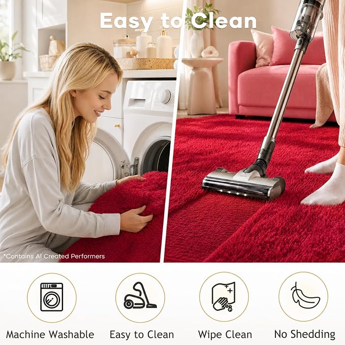 Ophanie Red Rugs for Bedroom Living Room, Fluffy Fuzzy Furry Carpet, Plush Soft Shaggy Bedside Indoor Floor 4x6 Area Rug for Kids Girls Boys Baby Teen Dorm Nursery Decor with Over 99 pcs Pile fibers