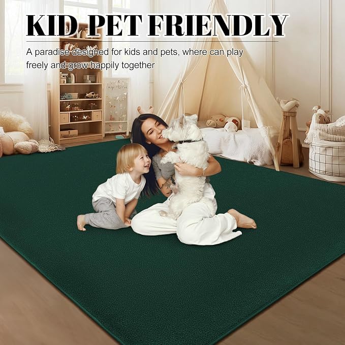 qulint Dark Green Rug for Bedroom 4x6, Washable Thickened Memory-Foam Indoor Living Room Area Rug, Minimalist Modern Carpet Non Slip Comfy Alfombras for Boys Girls Kid Room Nursery Office Home Decor