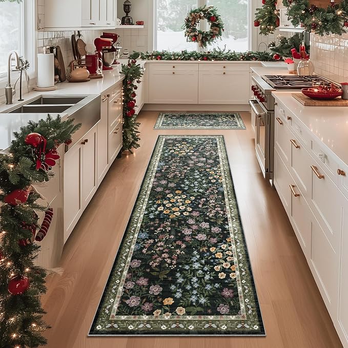 Machine Washable Rug Runners for Hallways: 2'6"x8' Kitchen Rugs Stain Resistant Non Slip Low Pile Soft Carpet Runner Rug for Bedroom Entryway Indoor Beside Laundry Room Farmhouse