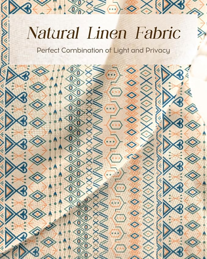 Miss Adola Boho Kitchen Tier Curtains - 24 Inch Length Linen Blend Cafe Curtains Farmhouse Small Window Treatments Over Sink Rod Pocket for Bathroom Living Room Light Filtering, 2 Panels