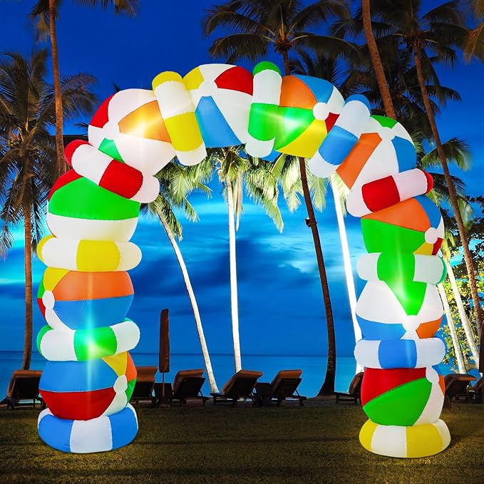 Shappy 9ft Beach Ball Inflatables Arch Summer Outdoor Decorations Build in LED Lights Summer Inflatables Arch Yard Decoration for Pool Beach Garden Lawn Party Decor, No Assembly Required