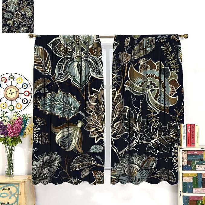 Bohemian-Style Curtains, Colourful Botanical Window Treatments Inspired by Indian Mandala Patterns, and Blackout Curtains for Bedrooms, Living Rooms Kitchens.42X63 Inch
