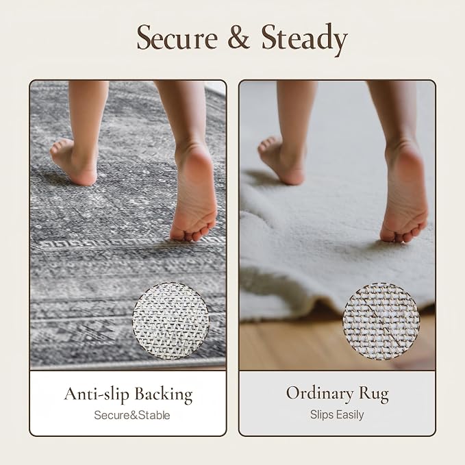 GENIMO Runner Rug 3x8 Non Slip Machine Washable Hallway Runner Rug, Low Pile Lightweight Rugs for Entryway, Hallway, Kitchen and Corridor, Vintage Grey