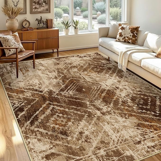 BESTSWEETIE Area Rug 4x6 Rug Machine Washable Non-Slip Low Pile Print Pattern Western Rug for Living Room Bedroom Entryway Tribal Series-Abstract/Cowhide