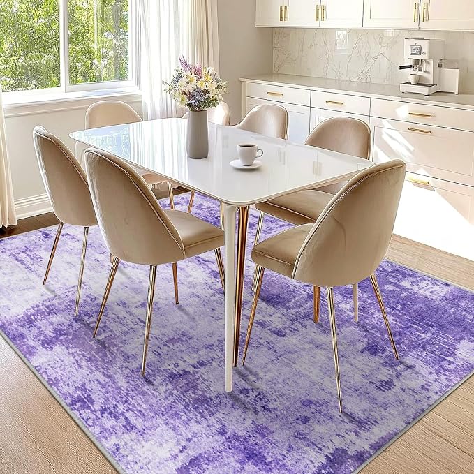 RELEANY Washable Area Rugs 6'x8' Non-Slip Modern Abstract Soft for Living Room Entryway Bedroom Kitchen, Print Pattern, Purple Gray Pink White