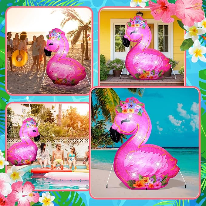 VIHOSE 5.5 ft Summer Pool Party Decorations, Inflatable Flamingo Outdoor Decoration Built-in LED Lights Blow up Pink Flamingo for Yard Garden Birthday Luau Beach Pool Party