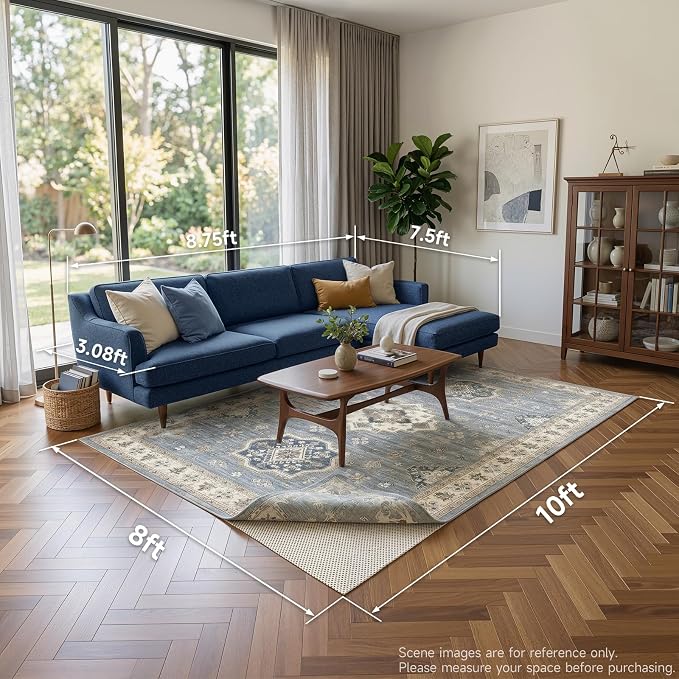 Veken Non Slip Rug Pad Gripper 8 x 10 Feet, 1/4 inch Thick Cushioned Pads for Any Hard Surface Floors, Keep Your Rugs Safe and in Place, Under Carpet Mat, with Over 99 Pieces Anti-Slip Square Pattern