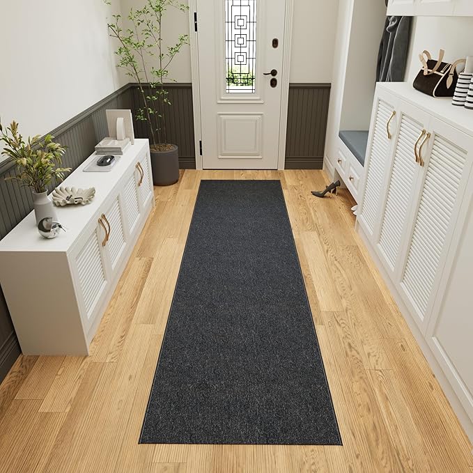 Ottomanson 1'10" x 22' Ultra-Thin Hallway Runner Rug - Durable Non-Slip Carpet for High-Traffic Areas - Fits Under Doors for Seamless Entry - Ideal for Kitchen, Entryway, Bedroom & Living Room, Black