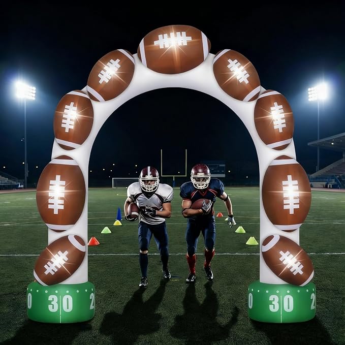 Jenaai 8ft Giant Football Inflatable Arch Blow up Touchdown Inflatable Outdoor Yard Decorations with Built in LED Lights Football Birthday Party Decor for Game Day Tailgate Fans Sports Party Supplies