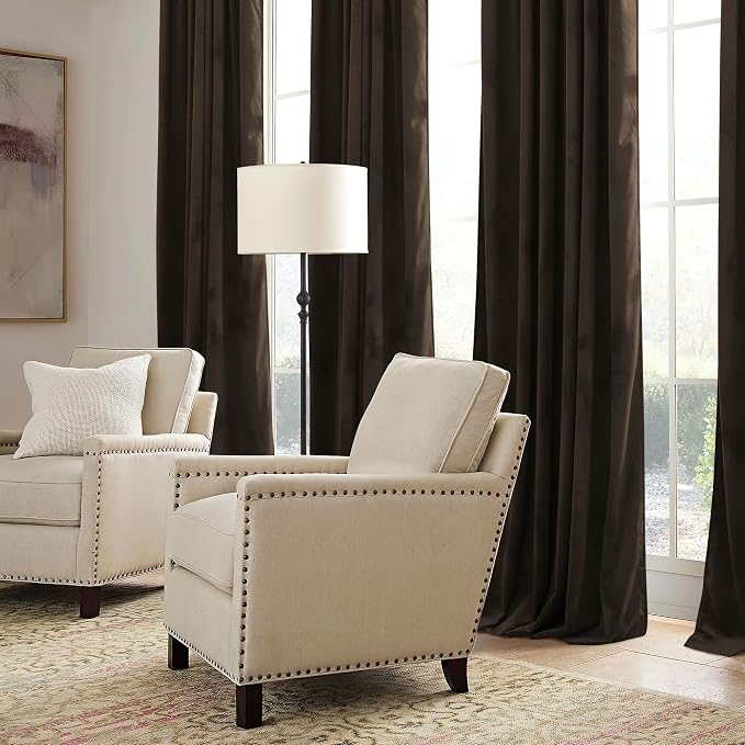 RYB HOME Brown Blackout Curtains 96 inches Long Velvet, Room Darkening Thermal Insulated Drapes with Hook Belt for Bedroom Home Theater, W 52 x L 96 inches, 2 Panels Set