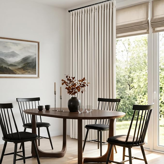 Extra Wide Curtains 92 Inch Length 60 Inch Width Pinch Pleated Linen Blackout Curtains for Living Room Natural 100% Black Out Curtains Pinch Pleat Dual Layer Drapes for Dining Bedroom 60x92 1 Panel