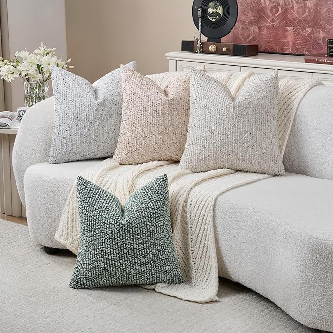 DEZENE Striped Throw Pillow Covers 16x16 Set of 2 Blue Textured Boucle Chic Morden Boho Accent Farmhouse Square Decorative Couch Pillow Covers for Home Decor Bed Sofa Living Room