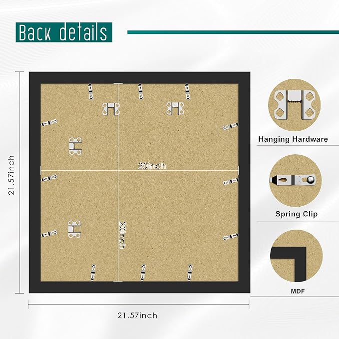 Picrit 20x20 Picture Frame 3 Pack, Display Poster 16 x 16 with Mat or 20 x 20 without Mat for Horizontal or Vertical Wall Mounting, BLACK