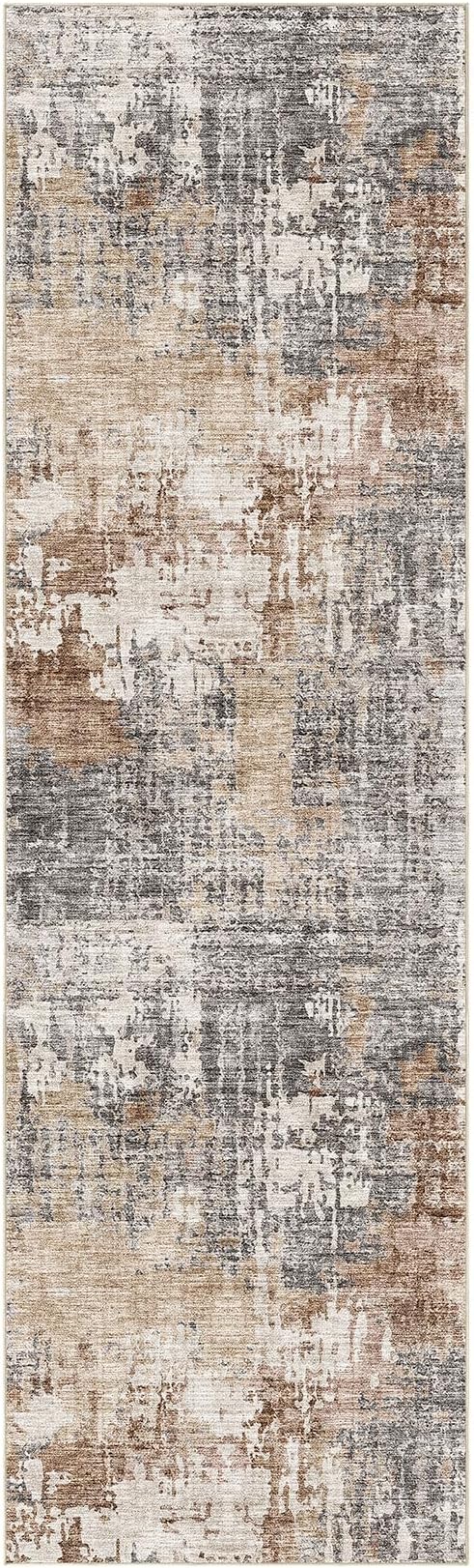 DMOYEST 3x10 Washable Runner Rug for Hallway: Soft Neutral Modern Abstract Low Pile Rug Indoor - Carpet for Bedroom Dining Room Kitchen Entryway - Grey Brown