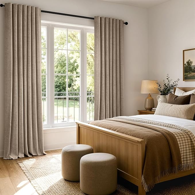 MIULEE 100% Blackout Linen Curtains for Bedroom, Brown Solid Luxury Decor Thermal Insulation Room Darkening Drapes for Living Room Back Tab Rod Pocket 42 x 108 Inches, 2 Panels