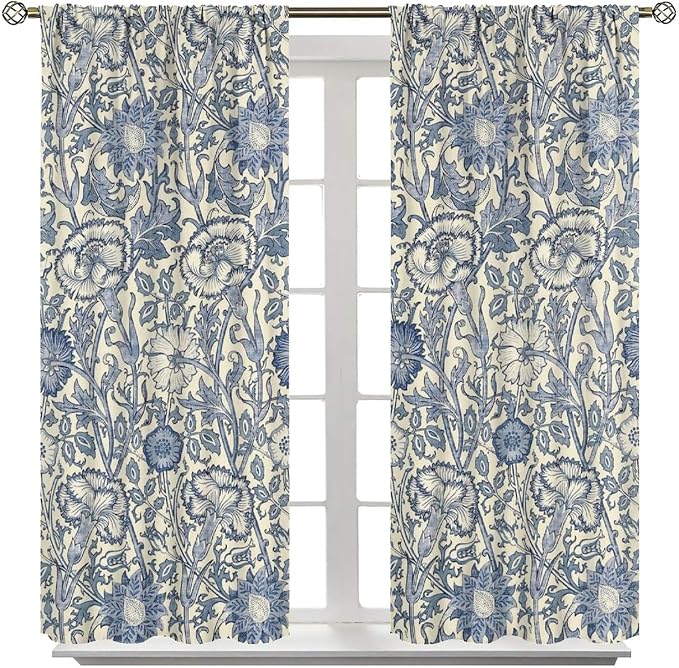William Morris Plant Curtains, Rustic Farmhouse Retro Floral Flowers Print Blackout Window Treatments Drapes, for Living Room Bedroom Kitchen 31.5(W)*63(L) 2 Panels