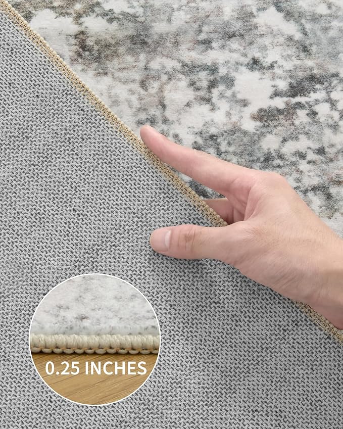 Art&Tuft Washable Rugs 8x10 - Stain Resistant Abstract Large Area Rugs for Living Room, 8x10 Area Rugs with Anti-Slip Backing, Foldable Machine Washable Area Rug(8'x10', Grey/Rust)