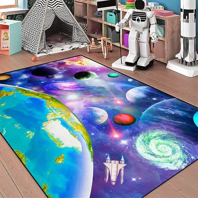 Space Rug for Boys Room - Galaxy Carpet for Kids Space Rugs for Kids Bedroom Galaxy Mat Decor for Boys Room Bedroom Playroom LivingRoom Decor,2'5''×4'