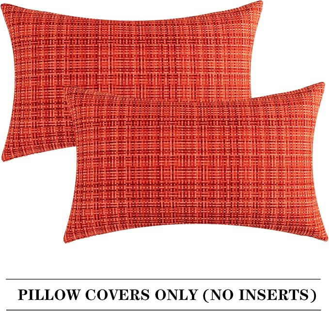 Kevin Textile Outdoor Waterproof Throw Pillow Covers 12x24 Inch Pack of 2 Woven Faux Linen Farmhouse Decorative Water Resistant Lumbar Cushion Covers for Tent Patio Garden Couch Sofa Red