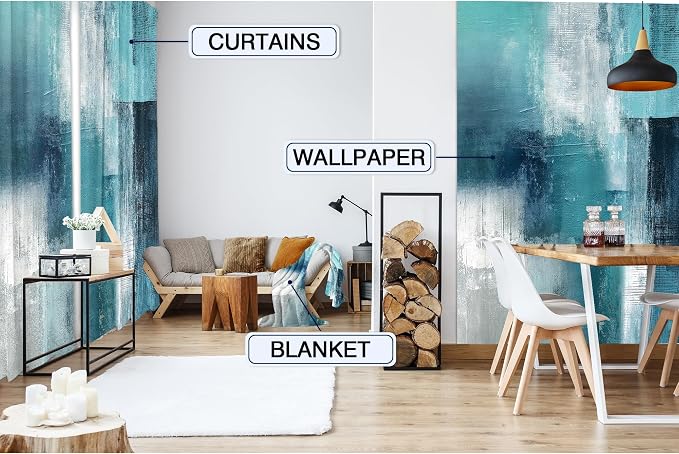 MESHELLY Turquoise and Grey Abstract Curtains 52W x 84H Rod Pocket Blue Teal Gray Art Painting Bay Modern Contemporary Watercolor Background Oil Cool Printed Living Room Bedroom Window Fabric 2 Panels