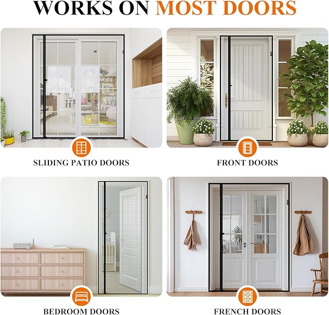 MAGZO Magnetic Screen Door, Fits 36'' x 80'' Door(Mesh Size 38'' x 81''), Left Right Side Opening, Scratch-Proof Polyester, Pet Friendly, Easy Install, Self Sealing, Keep Annoying Creatures Out, Grey