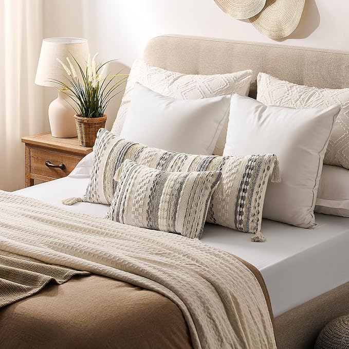 Kevin Textile 14x24 Inch Lumbar Throw Pillow Cover 1 Pack Boho Decorative Soft Chenille Thread Woven Tufted Textured Rectangle Cushion Case Farmhouse Accent for Living Room Couch Sofa Bed, Grey