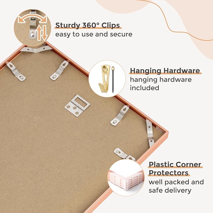 24x36 Metal Picture Frame For Wall With Mat For 20x30, 24''x36'' Aluminum Photo Frames With Tempered Glass For Home Decor, Minimalist Modern Poster Frame Horizontally Vertically Set of 2, Rose Gold