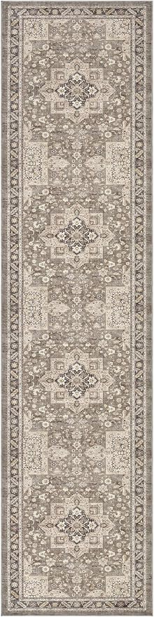 Vintage Hallway Runner Rug 3x12: Large Soft Washable Entryway for Kitchen Laundry Room Non-Slip Backing Runner for Entrance Living Room Bedroom Bathroom - Brown