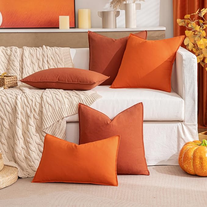MIULEE Pack of 2 Decorative Linen Pillow Covers 24x24 Inch Burnt Orange | Boho Farmhouse Modern Soft Accent Euro Shams Throw Pillows for Bed Neutral Cushion Covers Sofa Couch Living Room Home Decor