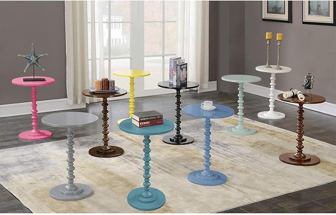 Convenience Concepts Palm Beach Spindle Table 17.75" - Traditional Round End Table for Living Room, Turned Solid Wood Side Table, Classic Display Pedestal Table, White