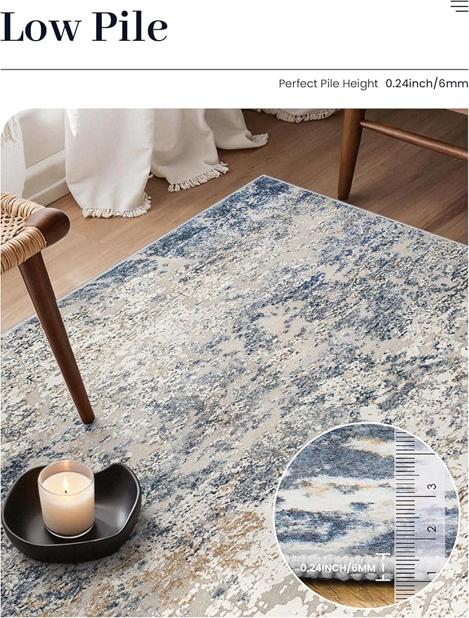 Art&Tuft Washable Rugs 6x9, Anti-Slip Backing Abstract 6x9 Area Rugs, Stain Resistant Rugs for Living Room, Foldable Machine Washable Area Rug (6'x9', Blue)