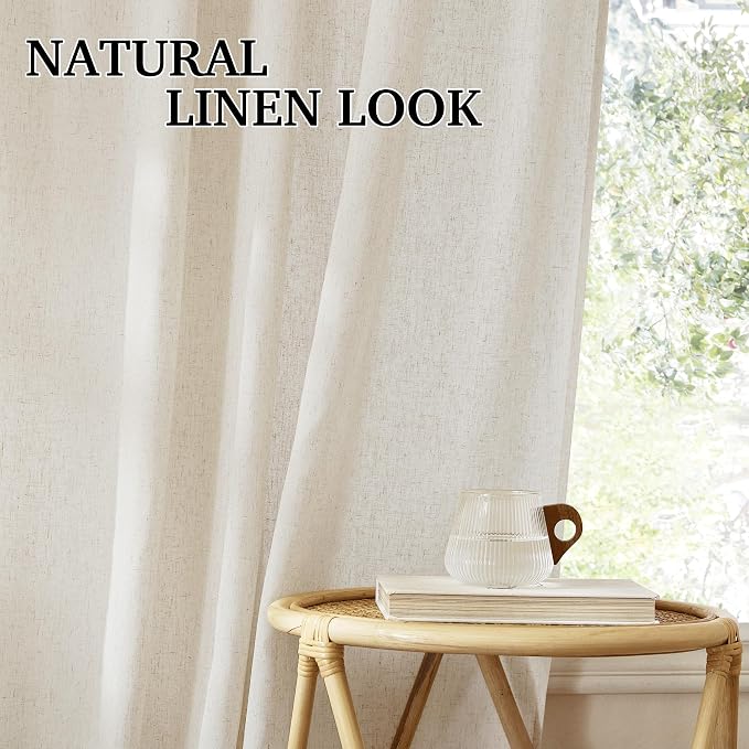 RYB HOME Bedroom Curtains Linen Sheer, Neutral Rustic Decor Light Filtering Lightweight Guaze Burlap Shade Blinds for Living Room, Natural Beige, W 52 x L 95 inches, 2 Panles