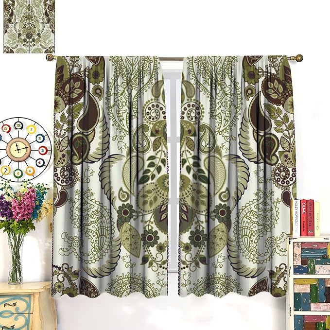 Tribal-Inspired Printed Curtains, Bohemian-Themed Abstract Tropical Botanical Patterns, Blackout Curtains for Bedrooms, Living Rooms and Offices.63X63 Inch