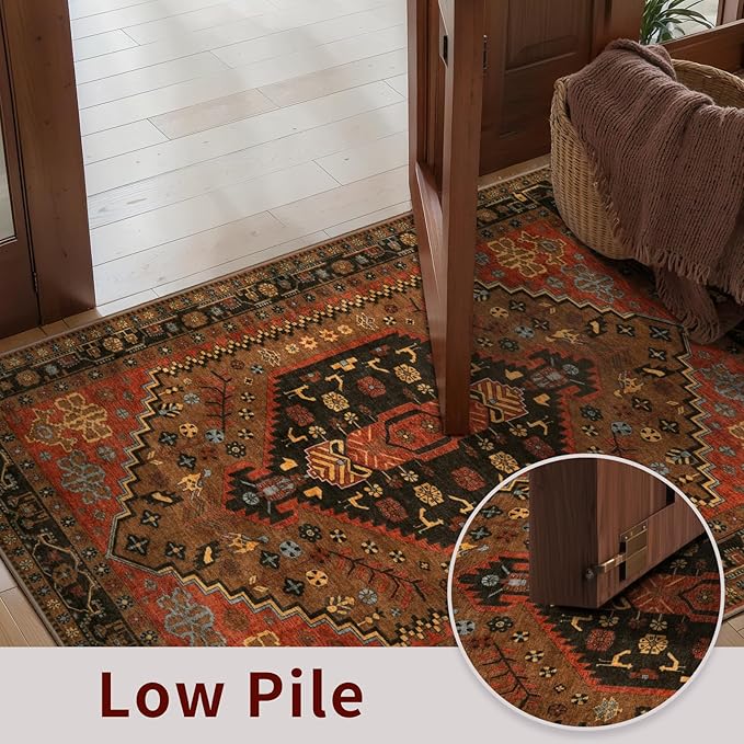Ciicool Small Area Rug, 2x3ft Red Boho Rug, Ultra Soft Entry Rugs for Entryway, Non-Slip Washable Rugs Oriental Low-Pile Indoor Mat Floor Carpet for Entrance Bedroom Kitchen Bathroom Foyer Decor