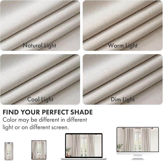 MIULEE 100% Blackout Linen Curtains for Bedroom 108 inches Long, Thermal Insulated Room Darkening Black Out Drapes for Living Room, Back Tab Rod Pocket, 2 Panels Set, 40 Wide x 108 Length, Cream