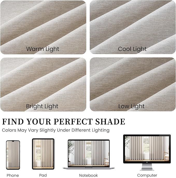 Pinch Pleated 92 Inch Curtains 2 Panels for Living Room,Light Brown Linen Curtains 92 Inches Long Pinch Pleat Drapes for Track System Light Filtering Semi Sheer Curtains for Dining Bedroom Office