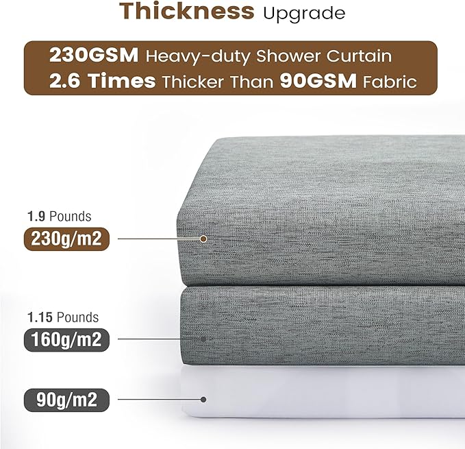 BTTN 3 in 1 Shower Curtain Set - 96 Inch Extra Long Linen Textured Cloth Shower Curtain Liner with Plastic Hook, Modern Hotel Luxury Waterproof Fabric Shower Curtain for Bathroom, Grey/Gray, 72x96