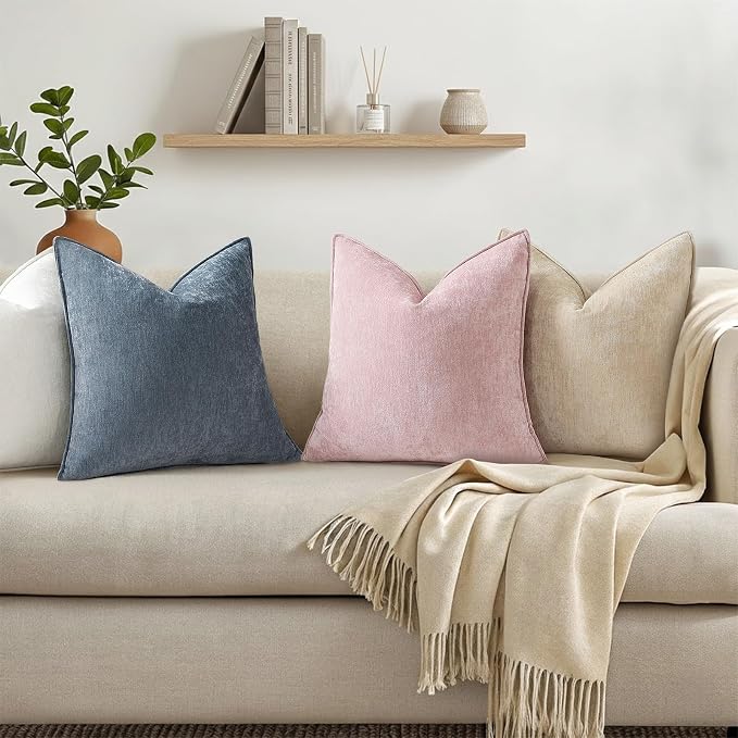 decorUhome Fall Couch Throw Pillow Covers 18x18 Set of 2, Decorative Soft Velvet Modern Cozy Chenille Pillow Cases with Elegant Design for Sofa Bed Living Room Home Decor, Dark Grey