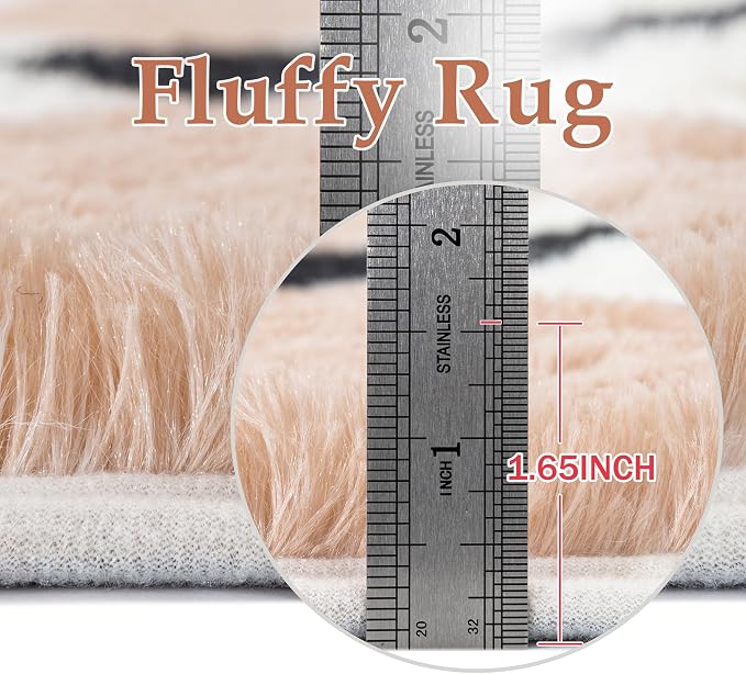 PureCozy Checkered Rug 4x6 Fluffy Shag Living Room Rainbow Area Rug Modern Washable Carpet Soft Shaggy Non Slip Indoor Plush Fuzzy Rugs for Bedroom Dorm Office Home Aesthetic Decor