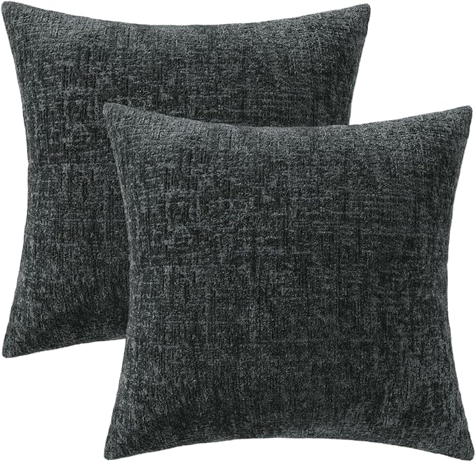 MIULEE Decorative Throw Pillow Covers 20x20 Pack of 2 Dark Grey Couch Pillow Covers Soft Cozy Textured Chenille Pillowcases for Home Decor Sofa Living Room Cushion Bedroom